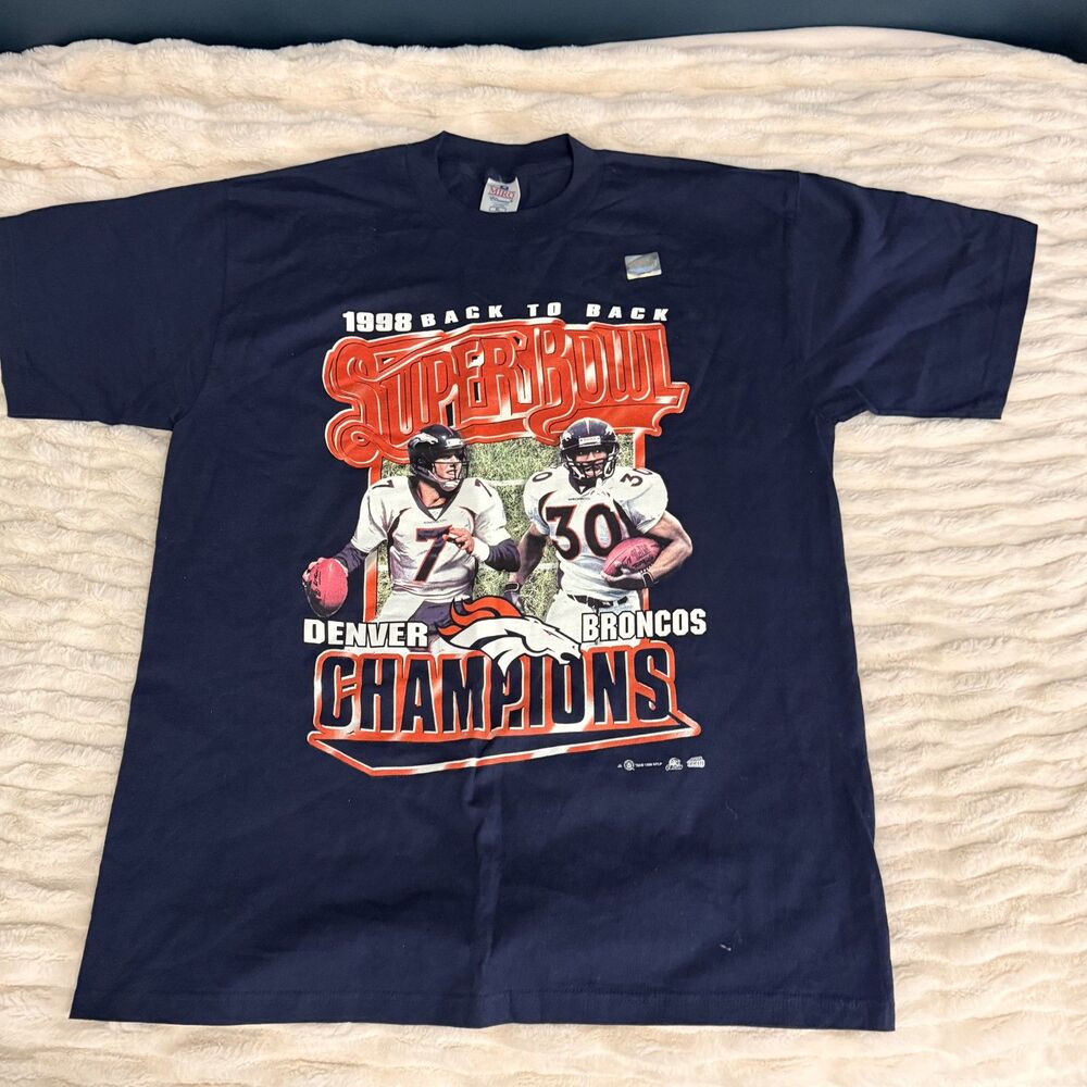 Denver Broncos Vintage Back to Back Super Bowl Champions Mens Tshirt Size XL
